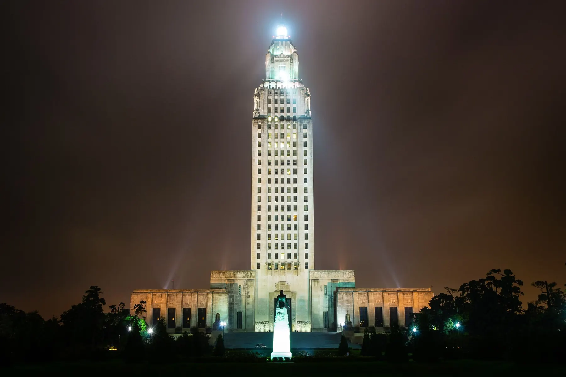 Louisiana State Capitol in fog
